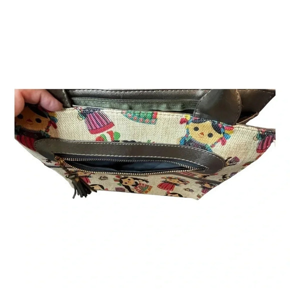 MEXICAN LELE DOLL HANDBAG PURSE‎ JUTE LEATHERETTE ZIP UP 11.5X12 - Picture 6 of 10